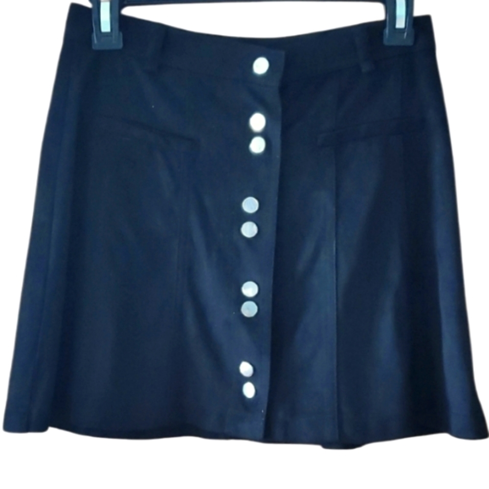 Zara Trafuluc Collection Black Button Snap Faux‎ Suede Mini Skirt Size Small